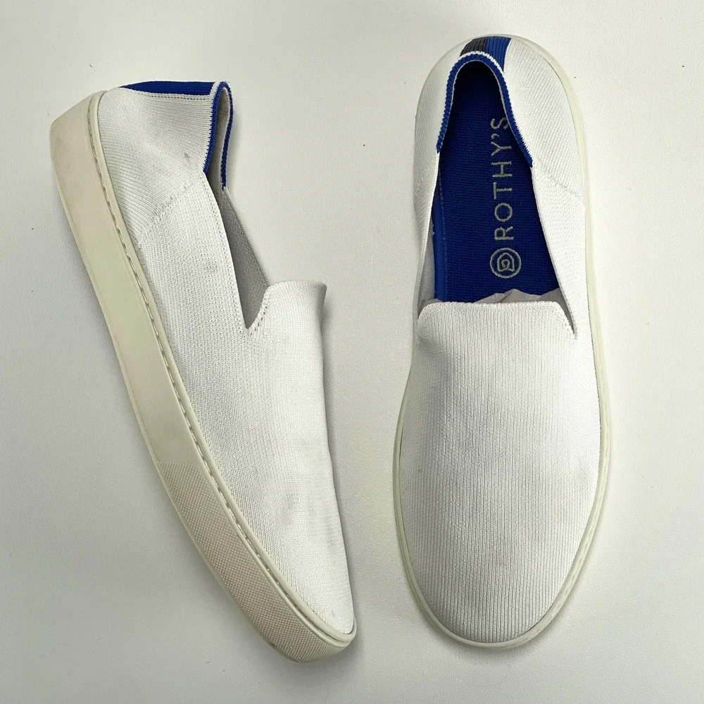 Rothy's The Original Slip-On Sneakers Womens 10.5 White Knit Casuap Preppy